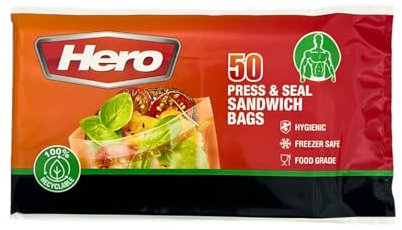 Hero 50 x Sealable Freezer Bags, Press Seal Food Reusable Sandwich Food, BPA Free Click Lock, Food Storage Freezer Bags for Fruits,Meat,Grains,Vegetables,Sweets