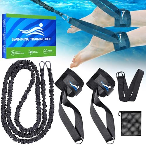 Schwimmgurt für Pool - Schwimmgurt Pool Erwachsene, Schwimmtrainer Gürtel, Schwimmwiderstand Gürtel, Schwimmhilfe mit Knöchelriemen für Jedes Schwimmbad Ohne Gegenstromanlage, Schwimm fußab Deckung