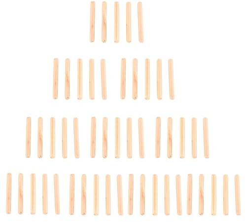 KooingTech 50 Stück Holzdübel, M6 Holzdübel, Holzdübelstangen, Schrankschublade, runde gerillte Dübel, getrocknete, abgeschrägte Hartholzstangen für Tischler, Möbel, Handwerk (M6 x 50)