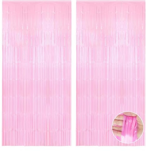 RoadLoo Cortinas de Oropel Metálicas, 2 Pack Cortinas Metálicas Rosa con Purpurina Fondo con Flecos Oropel Franjas Decoración Fondo para Nochevieja Fiesta de Cumpleaños Bodas Navidad Año Nuevo