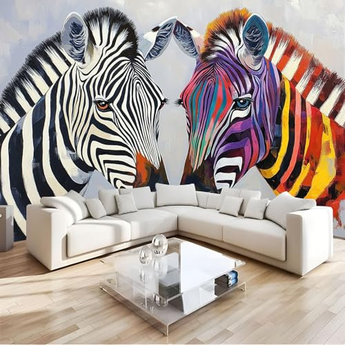 JEDTAKCT Fototapete Ölgemälde Zebra 260X175Cm - Seidetapete - Wandtapete - Geometrische Tiere Art Fototapete - Wand - Wandbilder Schlafzimmer Wohnzimmer Bildtapete Foto Tapete