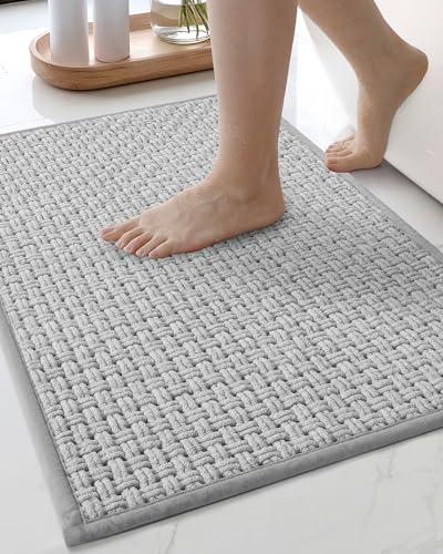 COLOR&GEOMETRY 60 x 90 cm Absorbent Bath Mat, Bathroom Mats, Non-slip, Washable, Quick-drying, Supple, Suitable for use in front of bathroom doors, bathtubs, and washbasins, Light Grey