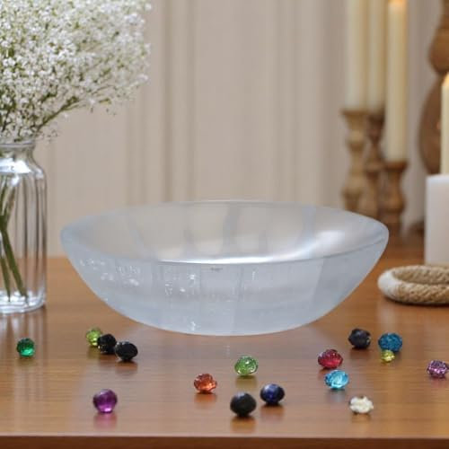 Pro Home Selenite Bowl Egg Shape Altar Cleansing Dish Charge Crystals & Tumble Stones Crystal Holder Tray Meditation Spiritual Energy Healing Plate (Egg Shape Bowl)