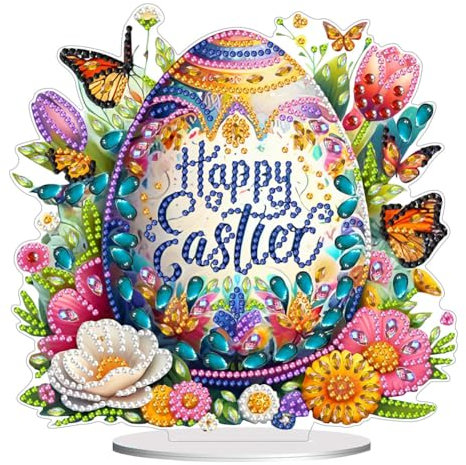 Demiawaking 5D DIY Diamond Painting Osterdeko Tischdeko Ostern Deko, Diamant Malerei Osterhase Ostereier Tisch Deko, Diamant Painting Ostern Party Geschenk (E)