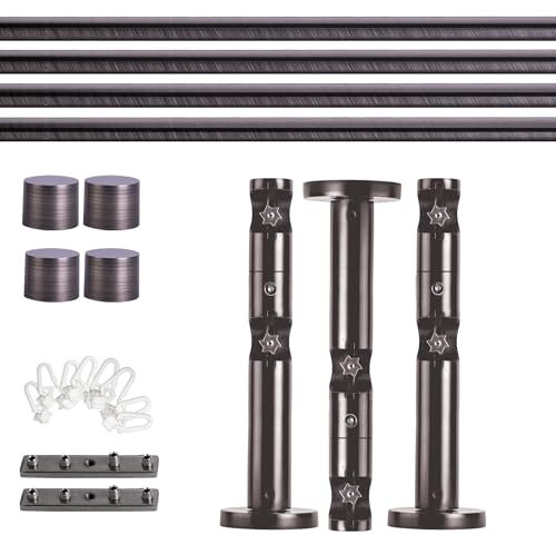 Victoria M. Gardinenstange Set mit Kappenknäufen mit Wandhalter und Flachring und Innenlauf Ø 19 mm Länge 240cm, 2-Läufig, Anthrazit gebürstet