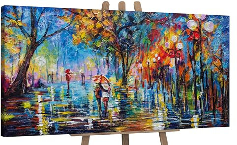 YS-Art Abstrakt Stil Acryl Gemälde auf Leinwand Herbstliche Allee handgemalt Wandbilder Wohnzimmer modern Wohndekor Bilder echte warme Kunstwerke gerahmt 200x100 cm