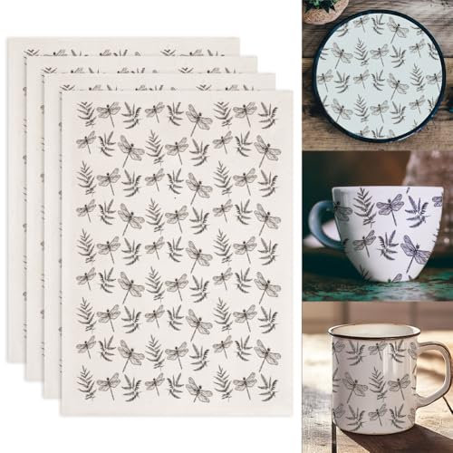 SUPERDANT 4 Stück Libellen Und Blatt Unterglasur Transfers Tier Transfer Aufkleber Keramik Abziehbilder Keramik Porzellan Ton Transferpapier Für Töpferwaren Überglasur Emaille Aufkleber
