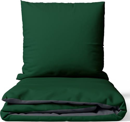Leonado Vicenti Bettwäsche 2teilig Bettbezug - Bettwäsche-Sets 155x220 mit Kissenbezug 80x80 cm, ÖKO-TEX Baumwoll-Satin Grün für Komfortbett mit Reißverschluss