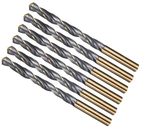 METALLIXITY Brocas (8mm) 6pcs, Acero de Alta Velocidad 4341 Vástago Recto 118° Acabado Negro y Dorado para Cobre Aluminio Madera Plástico Metal de Dureza Media
