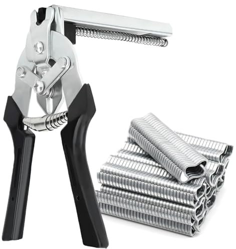 Linxor - Pince à agrafes rapides pour grillage, clôture + 1200 agrafes - Gris