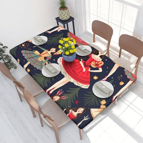 YKLJG Tovaglia da donna con stampa di danza natalizia con schiaccianoci, 76 x 122 cm, rettangolare, impermeabile, lavabile, tovaglia protettiva per tavoli da pranzo