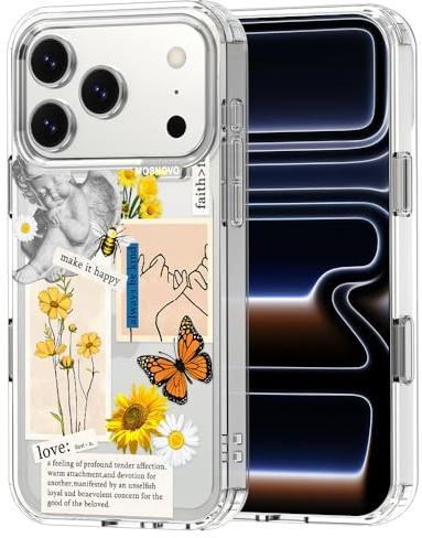 MOSNOVO Case for iPhone 17 Pro, [Buffertech 6.6ft Military-Grade Drop Protection] [Anti Peel Off Tech] Clear TPU Bumper Phone Case - Vintage Collage Art