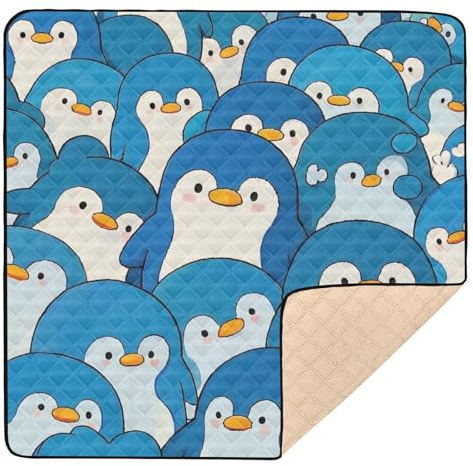Weiche gepolsterte Baby-Spielmatte für den Boden, ungiftig, für Babys, Kleinkinder, 127 x 127 cm, Pinguin-Blau