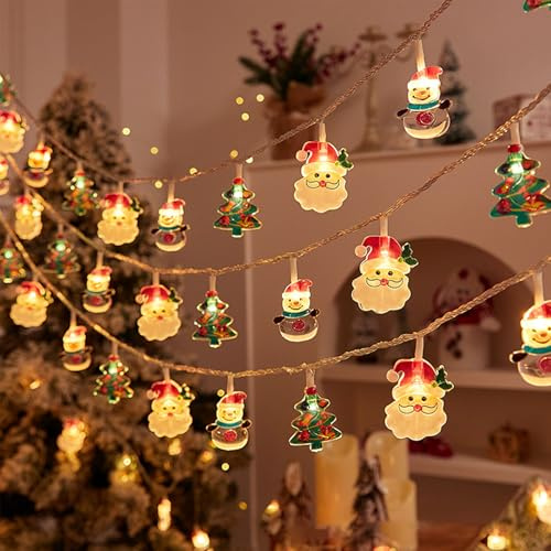 ENLACE LED Weihnachtslichterkette, 1,5M 10 LED Schneemann Weihnachtsbaum Weihnachtsmann Lichterkette, Weihnachtsbeleuchtung für Kinderzimmer, Party, Weihnachten Deko
