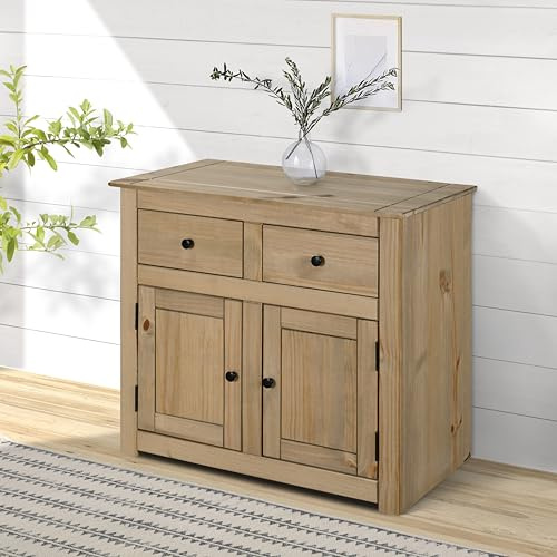 Mews Panama Sideboard 2 Door 2 Drawer Solid Pine Wood with Waxed Oak Finish