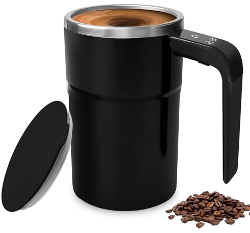 GOMETY Taza con agitación automática, taza de café magnética de 380 ml, taza de café automezcladora con indicador de temperatura, automática automática eléctrica, taza de café de acero inoxidable 304