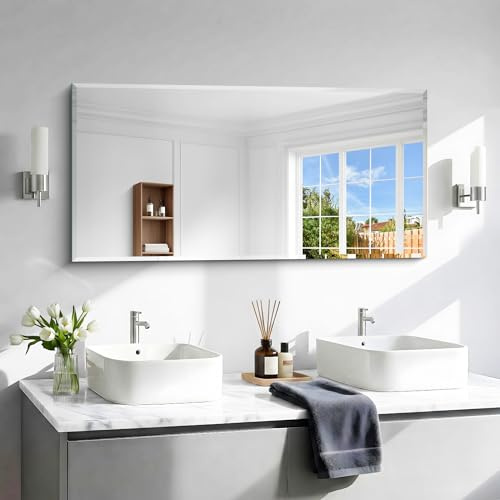 NIMURY rechteckiger Wandspiegel, 120x60 cm rahmenloser Badezimmerspiegel mit geraden Ecken und geschnittenem Rand Spiegel für Badezimmer Schlafzimmer und Wohnzimmer, horizontal und vertikal montierbar