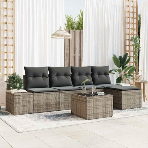 Frdhee Eckbank Couch Eck Sofa Ecksofa,Garten Sofa Set mit Kissen mit Speicher 6 pcs Hellgrau,Für Garten Balkon Terrasse Outdoor,Einfach Einzurichten,Frei Kombinierbar