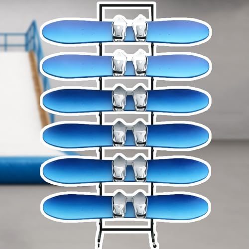 Minglez SkistäNder Skateboard-Präsentationsständer Freistehend mit Trennhaken, 5-, 6- Oder 7-teiliges Snowboard-Aufbewahrungsregal mit Feststellbaren Rollen, Skihalterung für Die Garage(Holds 6 pcs)