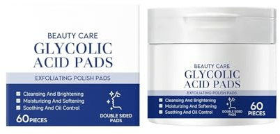 Peelingpads mit Glykolsäure für das Gesicht – reinigende und glättende Gesichtswasser, feuchtigkeitsspendend, verfeinert die Poren – tägliche Pflege für alle Hauttypen – 60 Scheiben