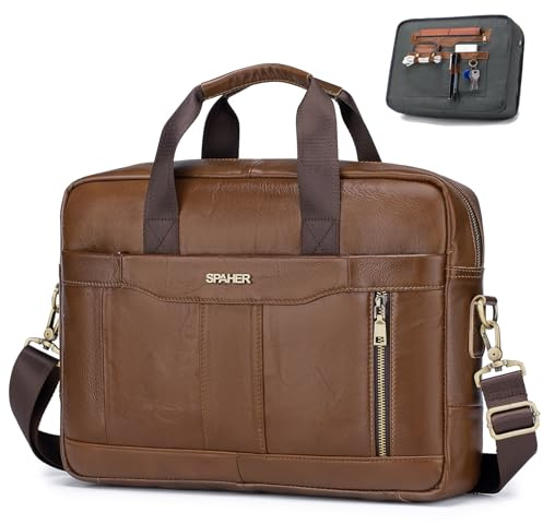 SPAHER Borsa Porta PC 15.6 pollici Borsa Lavoro Computer Uomo Pelle Borsa Porta Documenti PC Portatile Donna Vintage Laptop Messenger Bag Tracolla Uomo per Università Ufficio Insegnante