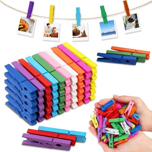 100 Pièces Pinces à Linge en Bois Multicolores, 7.2cm Grand Pince à Linge | DIY Epingle en Bois Photo pour Étendre Le Linge, Photos und Loisirs Créatifs