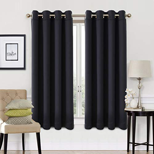 EASELAND Black Blackout Curtains 66x54 Inch, Thermal Insulated Room Darkening Eyelet Blackout Curtains for Bedroom Living Room Kitchen Nursery, 2 Panels