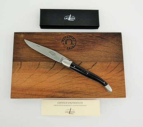 Palatina Werkstatt Forge de Laguiole Geschenkbox, Taschenmesser mit 12 cm Klinge (matt), Griffschale aus Ebenholz+ Schneidebrett aus Fassholz (Eiche) 25x15