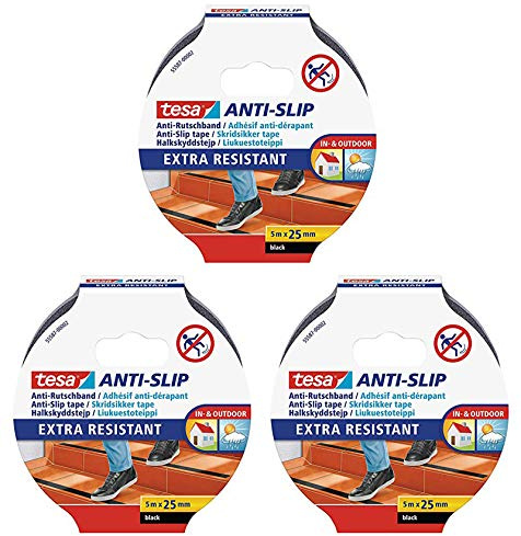 tesa Anti Rutschband, 5 m x 25 mm (3X schwarz, 5mx25mm)
