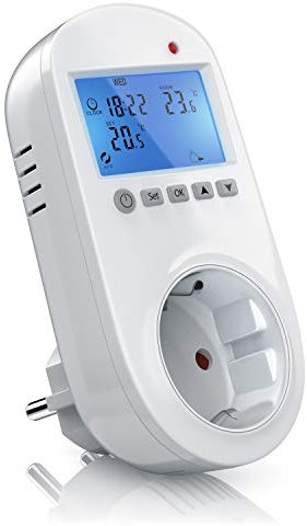Bearware Steckdosen-Thermostat - Steckerthermostat - Digital Plug In Thermostat - individuell programmierbar - 2 Zoll LCD-Display - Blaue Hintergrundbeleuchtung - für Heiz- und Klimageräte