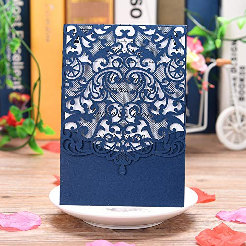CYSKY Hochzeit Einladungskarte 50 Stück Herz Einladungskarten mit leerem bedruckbarem Papier und Umschlägen für Hochzeit, Geschäft, Geburtstag, Schulabschluss (Blau)