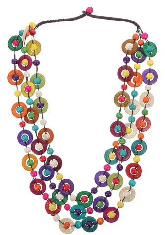 Amosfun Bead Necklace for Women 3-Layered Bohemia Pendant Vintage Necklace with Coconut Shell Charms for Women Girls