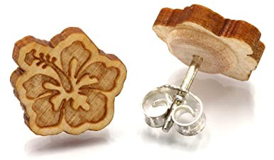 Miriquidi Hibiskus Blüte Holz Ohrstecker Silber 925 Sterling 11mm Paar - Ahorn