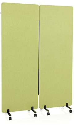 hjh OFFICE Mobile Akustik Trennwand 2er Set 177 x 60 cm FLEXMIUT Stoff Grün Raumteiler mit Rollen & Gleiter 891002