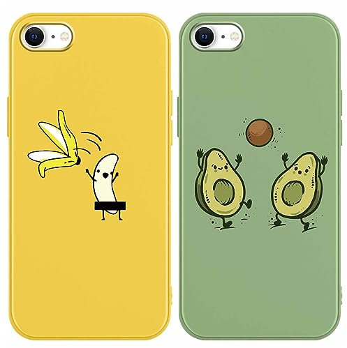 Yoedge 2 Stück Handyhülle für Apple iPhone 8/7 / SE2022 / SE2020 4,7 Hülle mit Muster, Weiche TPU Soft Slim Silikon Schutzhülle Con Motiv Aesthetic,Stoßfeste Case Cover für iPhone8,Avocado Banane