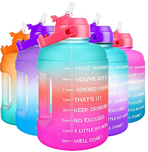 BuildLife Motivational Water Bottle 2.2L - Large Capacity Water Jug with Straw & Time Marker & BPA Free Ensure Enough Water-Drinking Throughout The Day (Green-Pink, 2.2L)