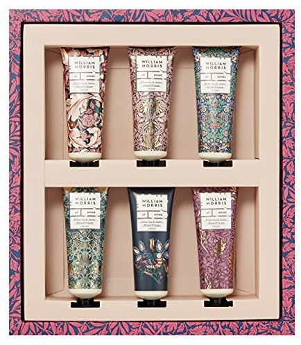 William Morris At Home Dove & Rose White Iris & Amber Handcreme-Pflege-Geschenkset | Sheabutter & ätherische Öle | vegan freundlich | reisefreundliche Größen | 6 x 30 ml