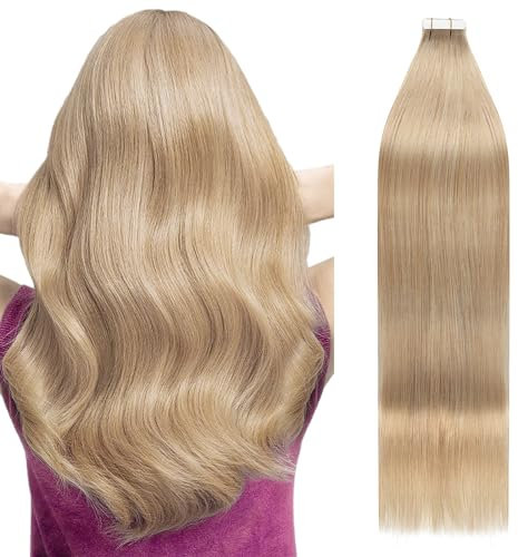 YMEYME Tape in Haarverlängerungen Erdbeerblond Karamell Echthaarverlängerungen 45cm Gerade Skin Weft Tape in Extensions 50g 20 Stück/Set