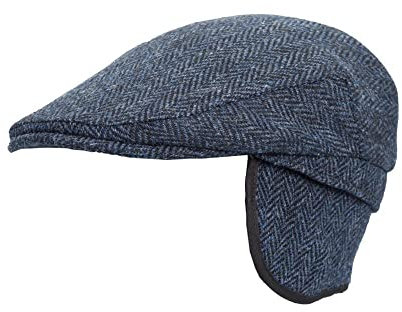 WALKER AND HAWKES - Edward - Unisex Schiebermütze mit Ohrenklappen - Harris Tweed - Mitternachtsblau - XXL (61cm)