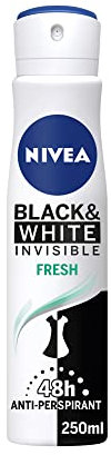 NIVEA Black & White Fresh Anti-Perspirant Spray (250ml), 72hr Anti-Sweat Women's Deodorant Spray, No Stains on Black and White Clothes
