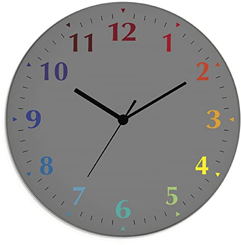 ARTLAND Wanddeko Wanduhr ohne Tickgeräusche aus Glas Funkuhr Ø 30 cm Rund Lautlos Trendfarbe Grau-Bunt S7KD