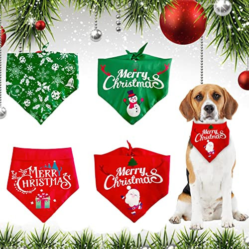 Zhongtou 4 Stück Hundehalstuch Weihnachten Hunde Bandana Halstuch Hund Waschbarer Haustier Dreieckiger Halstücher für Große oder Mittelgroße Katzen und Hunde Kostüm zubehör