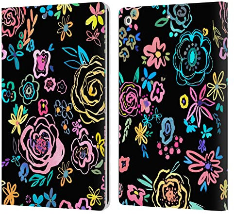 Head Case Designs Licenciado Oficialmente Ninola Flores Negras Lineart Arte Floral Carcasa de Cuero Tipo Libro Compatible con Apple iPad 10.2 2019/2020/2021