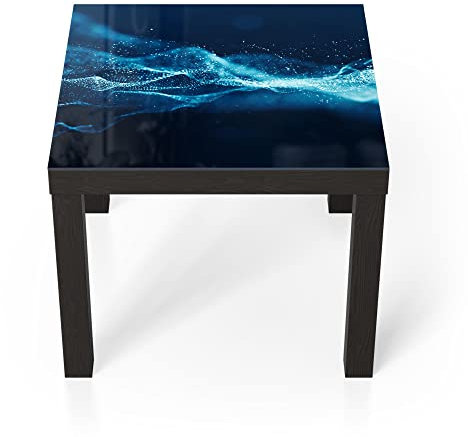 DEQORI Glastisch | schwarz klein 55x55 cm | Motiv Glühende Partikel | ausgefallener Beistelltisch aus Glas | Hochglanz Couchtisch fürs Wohnzimmer | moderner Couch Tisch mit Design