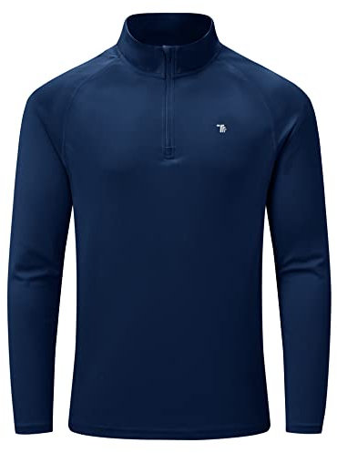 YSENTO Mens Running Sports Gym Tops Quick Dry Golf Hiking Tops Long Sleeve UPF 50+ UV Protection Polo Shirts(Navy,3XL)