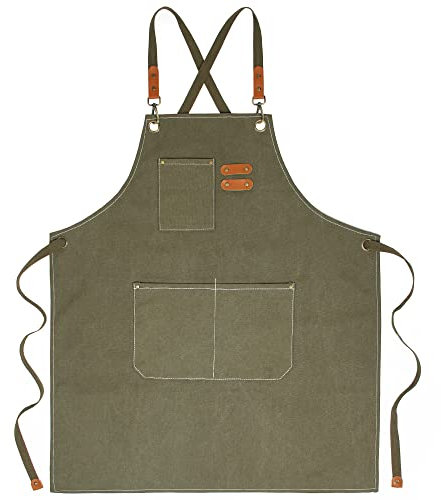 kilofly Work Apron Men Women Extra Long Ties Cotton Canvas Heavy Duty Grilling