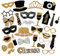 YPLonon 30pcs Photo Booth Props Kit - Glitter Prom Party Supplies with Moustache, Lipstick, Tie, Glasses - Black, Gold