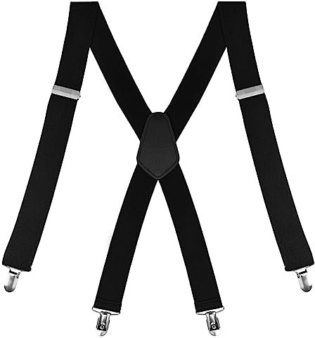 Nutabevr Bretelles Homme, élastique et ajustable Bretelles en forme de X de 3,5 cm de large, plage réglage la longueur est de 70 à 110 cm, avec 4 Métal durables Clips X forme pour Homme et Femme