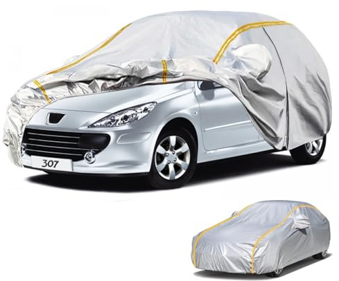 Bâche Voiture Étanche pour Peugeot 307(2001-2008) Housse de Protection Voiture Exterieur,Résistant à la Neige par Tous Les Temps, Coupe-Vent,Durable, et résistante aux Rayures