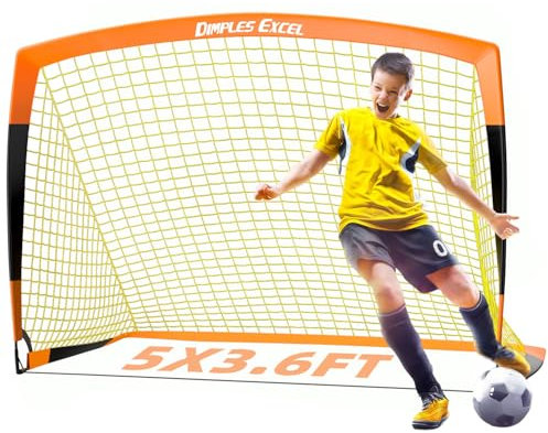 Dimples Excel Fußballtor Netz für Garten und Außenbereich Fußballtraining für Fußballliebhaber (5'×3.6'- Orange Schwarz)